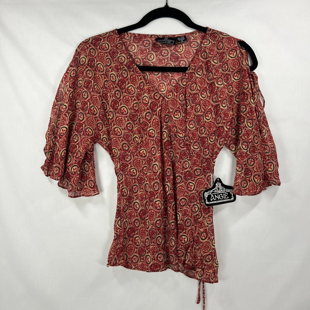 NWT Vintage Angie Red Geometric Cold Shoulder Top L